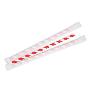 Individually Wrapped Jumbo Red & White Compostable Paper Straws (230x8mm)1x250