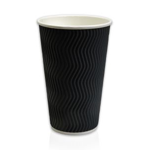 JJ 16oz Black Ripple Wall Paper Hot Cup (Lid Ref CUP265/CUP270/CUP158) 1x250
