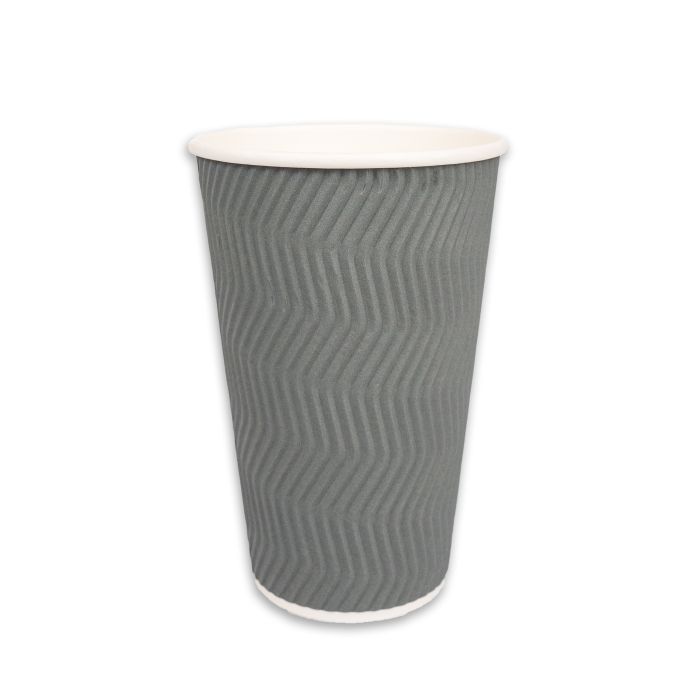 JJ 16oz Grey Ripple Wall Paper Hot Cup (Lid Ref CUP265/CUP270/CUP158) 1x250