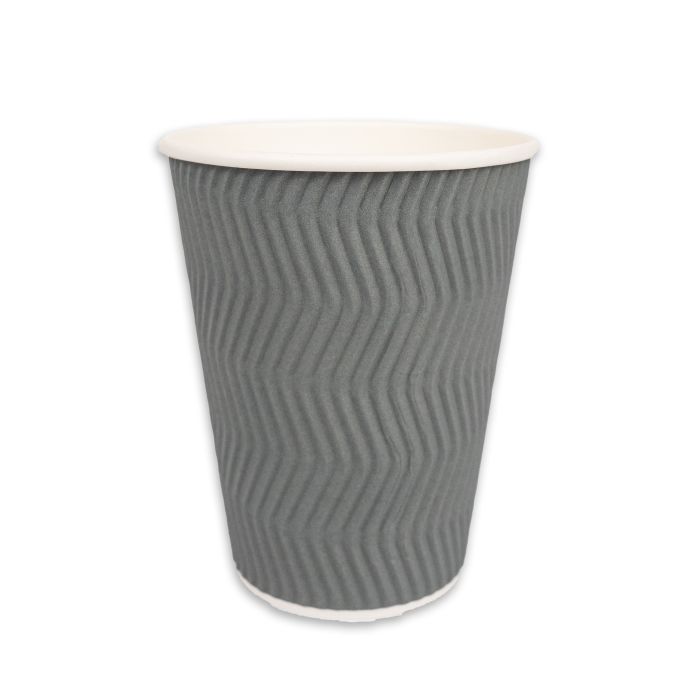 JJ 12oz Grey Ripple Wall Paper Hot Cup (Lid Ref CUP265/CUP270/CUP158) 1x250